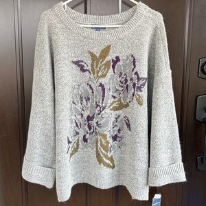 NWT Democracy Wool Blend Floral Jacquard Cuffed Sleeve Sweater Size 3X
